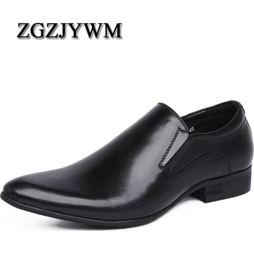 ZGZJYWM Spring/Autumn Mens Genuine Leather Pointed Toe Slip-On Flats Dress Oxfords Business Office Wedding For Men Flats Shoes