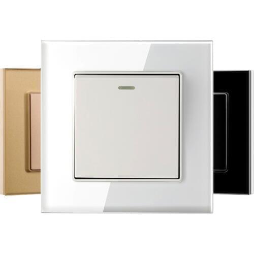 Wall Switch 1 Gang 2 Way Tempered Glass Panel Light Switch Home Bedroom Push Button Switch On/Off Wall Switch Interruptor 16A