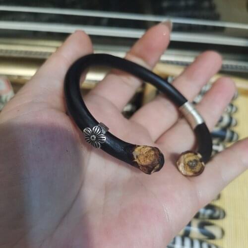 Natural Plateau Plant Caulis Spatholobi s925 Silver Inlaid C Shape Bracelet Chinese Medicine Health Care Pulsera