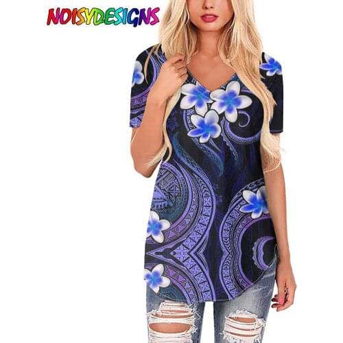 NOISYDESIGNS Summer Women T-shirts Purple Samoan Plumeria Design Tshirt Tops Harajuku Short Sleeve T shirt Woman Tshirts Fashion