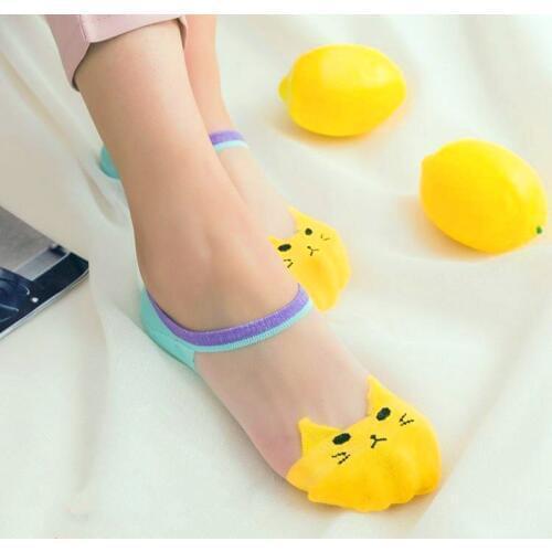 5 Pairs Summer Cartoon Cat Socks Cute Animal Women Socks Funny Invisible Socks Female Cotton Transparent Boat Socks Dropship