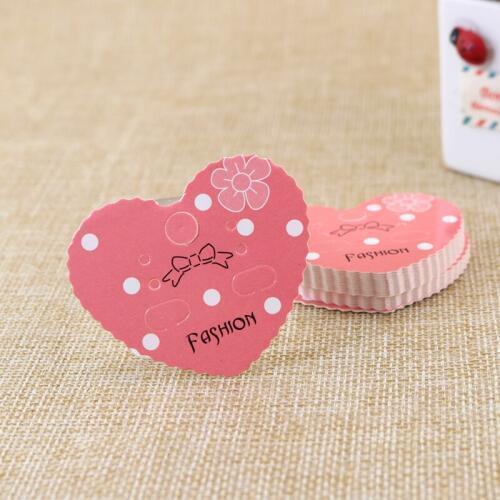 New Fashion 500pcs/lot Pink Paper Jewelry Card Earring Ear Clips Display Packaging Card 4x5cm Heart Shape Earrings Card