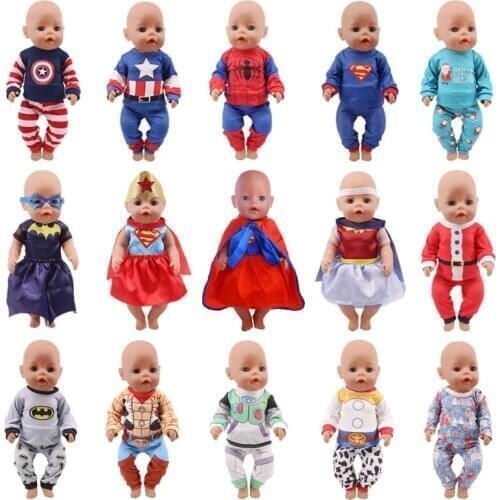 Doll Clothes 2 Pcs/Set Pajamas Super Hero Series For 18 Inch American&43CM Reborn Baby New Born Logan Boy Doll Action Figure Toy