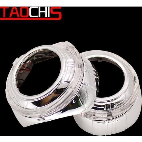 TAOCHIS 3.0 inches bi xenon projector lens shroud DRL car headlights chrome light guide angel eyes white red blue yellow color