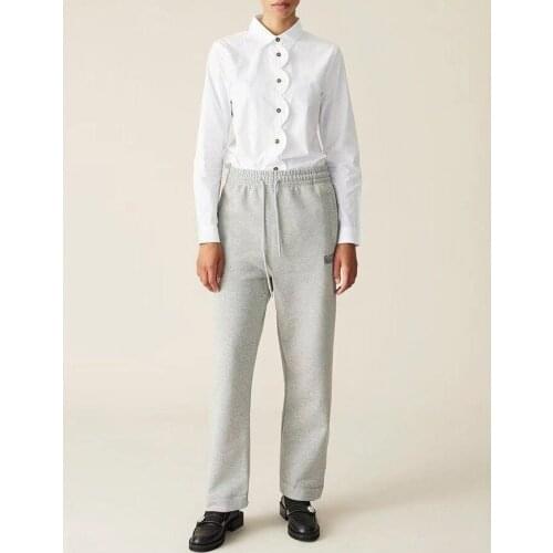 2021 Autumn Winter NEW Lettered Embroidered Straight Trousers Loose Thin Flannel Elastic Waist Drawstring Casual Pants G3