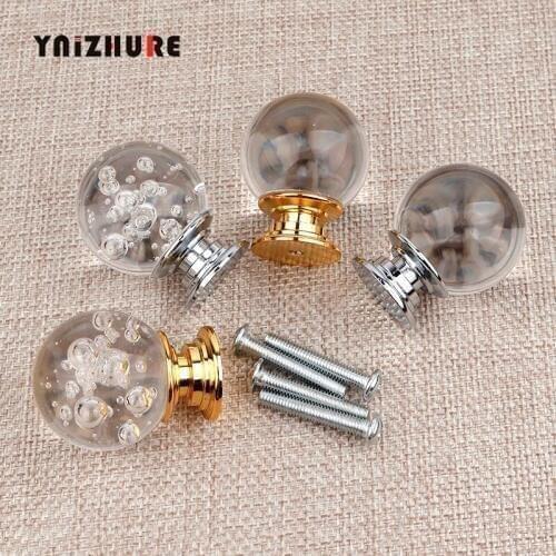 30mm Clear Crystal Glass Gold Knobs Closet Handles Dresser Drawer Kitchen Cabinet Pull Wardrobe Cupboard Handle 1PC