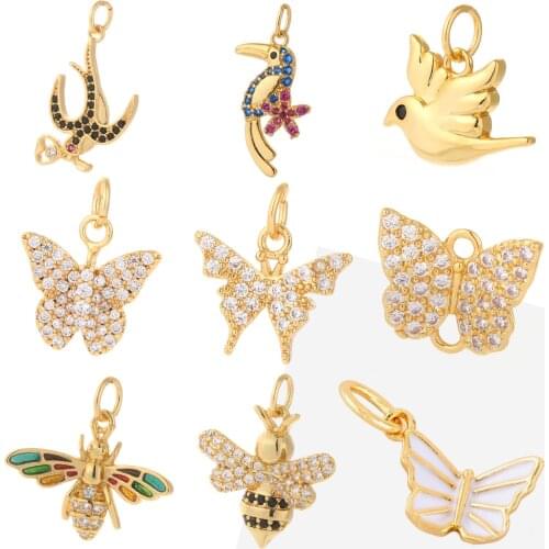 Butterfly Bird Bee Charms for Jewelry Making Supplies Gold Animals Charm Pendant Design Diy Charms for Earrings Necklace Zircon