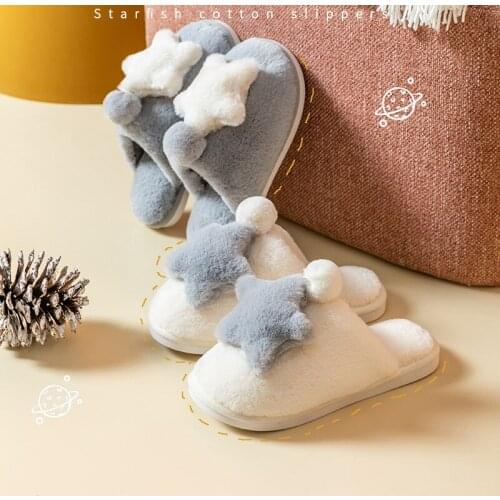 Cute Star Starfish Deco Slipper For Women Men Home Winter Warm Cotton slippers Non-slip Soft Indoor Lovers Couples flip flop