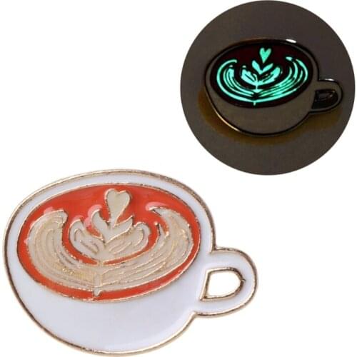 Luminous Coffee Cup Enamel Brooch Pins Glow in the Dark Latte Badge Pins Jewelry F3MF