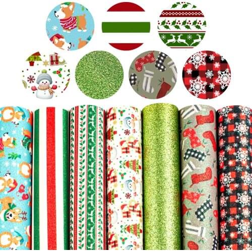 Thin Glitter Leather 30*22 cm Faux Leather Sheets Christmas Print Synthetic Leather Fabric for DIY Handmade Earrings Bows Craft