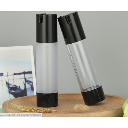 50ml airless bottle plastic bottle black pump/bottom transparent body for lotion/emulsion/serum/foundation packing