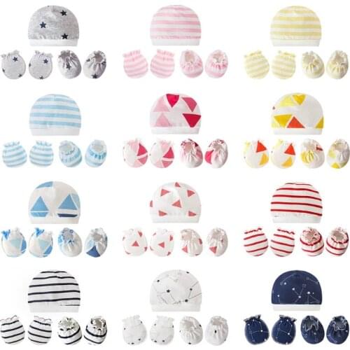 Newborn Mittens Socks Beanies Cap Kit Baby Soft Cotton Gloves Hat Foot Cover Set Infants Shower Gifts