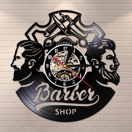 Vintage Vinyl Record Wall Clock Barber Shop Logo Hair Salon Decor Hair Accessories Hairdresser Wall Sign Decorative Wall Watch