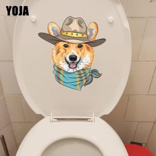 YOJA 18.9*20.1CM Cartoon Dog Head Creative Wall Toilet Stickers Decals Home Decoration T1-0288