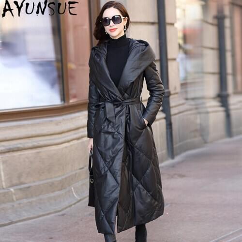 AYUNSUE Genuine Leather Jacket Women Long Sheepskin Coat Female Winter Down Jackets Hooded Woman Parkas 2020 Mujer Chaqueta LW