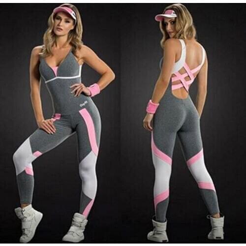 Women Ladies Playsuit Clothes Exercise Sport Top Leggings Sportswear Striped Sleeveless Backless Women Feature Sets