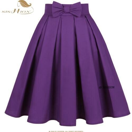 SISHION harajuku Cotton Purple Skirts With Bow and Pockets SS0012 Plus Size High Waist Pleated Faldas Women Y2K Vintage Skirt