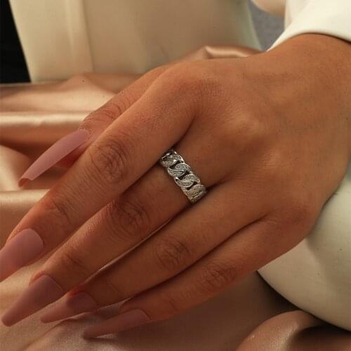 MANGOSKY 925 Silver Fashion Simple CZ Chain Ring For Women And Men