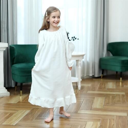 Winter Flannel Nightdress For Toddlers Girls Thermal Thicken Ankle Length Nightgowns Kids Bathrobe Children Casual Home Clothes