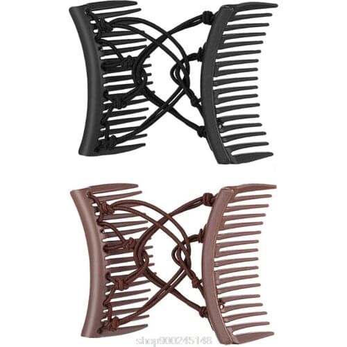 1/2Pcs Stretchy Knotted Double Comb Hair Clip Adjustable Elastic No Crease Hairpins Women Updo Holder N17 20 Dropshipping