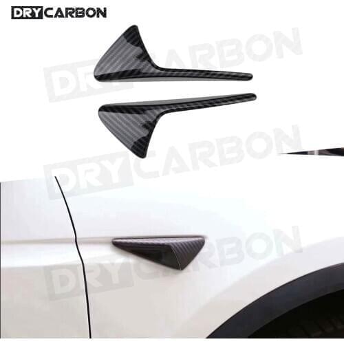 2PCS Real Carbon Fiber Front Side Camera Fender Marker Covers For Tesla Model 3 S X 2013-2019 Side Grille Trim Badge Sticker