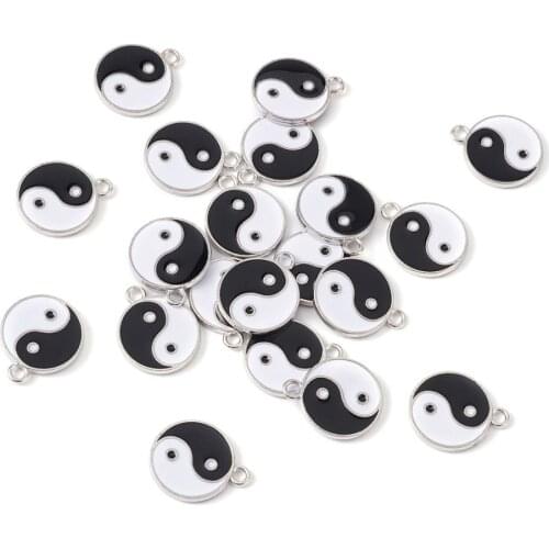 20PCS Alloy Enamel Pendants Double-Sided Eight Trigram Diagrams White & Black for DIY Bracelet Necklace Jewelry Making Decor