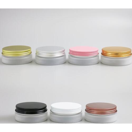 24 x 50g Travel Refillable Empty Frost PET Plasstic Cream Jar Pot Containers With Metal Lids PVC Pad 50cc 50ml