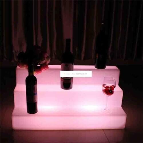 3 Layer Led Light Wine Cocktail Display Stand Rack Remote Control PE Plastic Colorful Color Charging For Night Club Bar KTV