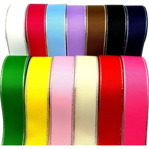 5 Yards 1"(25mm) Ribbon Wedding Decoration Silver Metallic Edge Grosgrain Ribbon Gift Wrapping Hair Bows DIY Christmas Ribbon