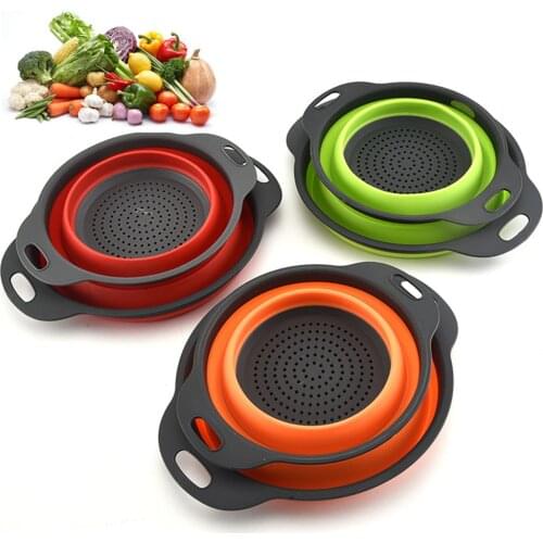 7.5''Colander Dish Drainer Foldable Strainer Fruit Vegetable Washing Basket Silicone Colander Collapsible Drainer Kitchen Tools