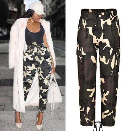 Fashion Womens Ladies Camouflage Combat Casual Cargo Hight Waist Cotton Military Boyfriend Trousers Pants Jeans Streewear