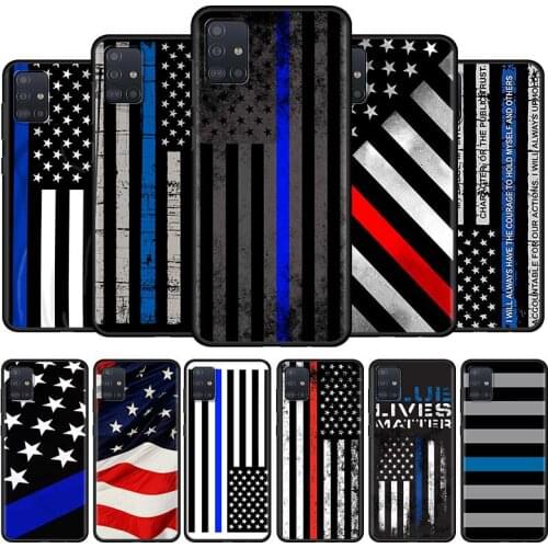 Blue Line American US Flag Phone Case For Samsung Galaxy A51 A71 A21s A11 A31 A41 A91 A12 A32 A42 A52 A22 5G A02s A01 Cover Capa