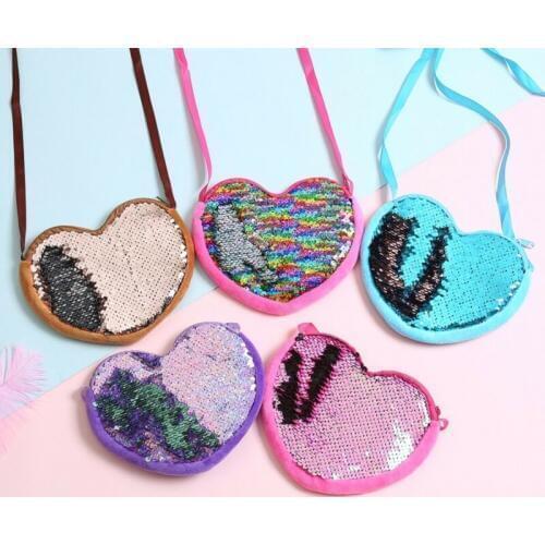 Children Kid Fashionable Sequins Coin Purse Girls Love Heart Wallet Clutch Love Bag Handbag