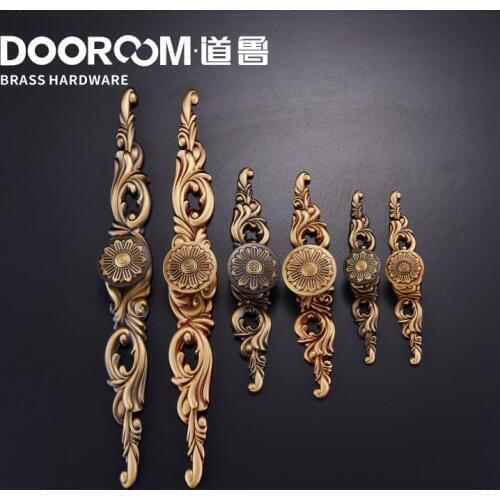 Dooroom Brass Long Round Handles Wardrobe Dresser Cupboard Cabinet Door Drawer Furniture Pulls American Pastoral Antique Knobs