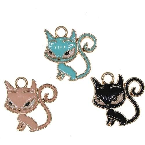 Cute Animal Series Black Cat Enamel Charms 19*19mm Pendant For DIY Jewelry Earrings Bracelets Necklace Finding X915