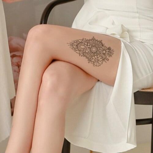 Hannah Sanskrit Waterproof Temporary Tattoo Sticker Black Sunflowers Jewelry Totem Fake Tattoos Flash Tatoos Arm Body Art Women
