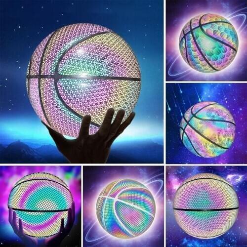 Faux Leather Glowing Reflective Basketball Holographic Luminous Lighted Flash Basketball Party Home Outdoor Night Sports Game