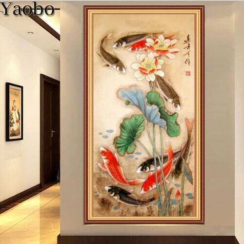 Nine koi fish lotus Diamond Embroidery puzzle picture 5d,diamond painting,square Rhinestone,DIY Diamond Mosaic,Chinese style