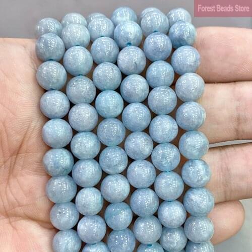 Blue Jasper Jade Natural Chalcedony Stone Round Beads for Jewelry Making 15"Strand 6 8 10 12MM Diy Bracelet Necklace Ear Studs