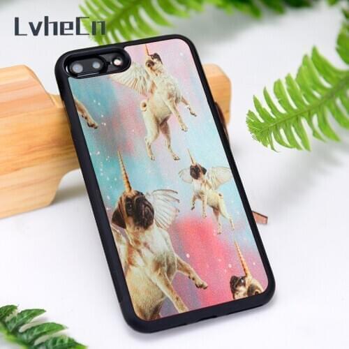 LvheCn Silicone Rubber Phone Case Cover for iPhone 6 6S 7 8 Plus X XS XR 11 12 Mini Pro Max Trippy Unicorn Pug