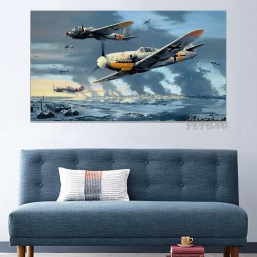 Messerschmitt Bf-109 Luftwaffe Heinkel He 111 WW2 Aircraft Living Room Decor Home Wall Art Decor Wood Frame Canvas Poster