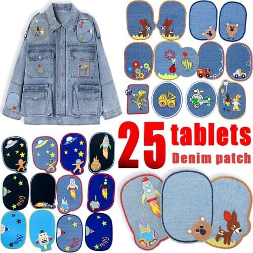 Cartoon Embroidery Denim Patches Iron-on&Sew-on Thermo Adhesive Hemming Big Patch Children Apparel Appliques DIY Sewing Supplies