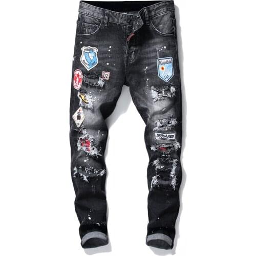 2020new Retro Designer Mens Jeans High Quality Cotton Black Blue Embroidery Printed Jeans Mens Streetwear Hip Hop Jeans No. 38
