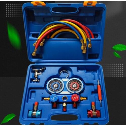 Fluorine Meter Set Automobile Air Conditioning Refrigeration Pressure Gauge Brass Refrigerant Gauge Pressure Double Gauge Valve