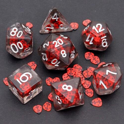 Haxtec Filled Resin Dice Set 7PCS Polyhedral RPG Dice Red for DND D&D Pathfinder-Lady Bug