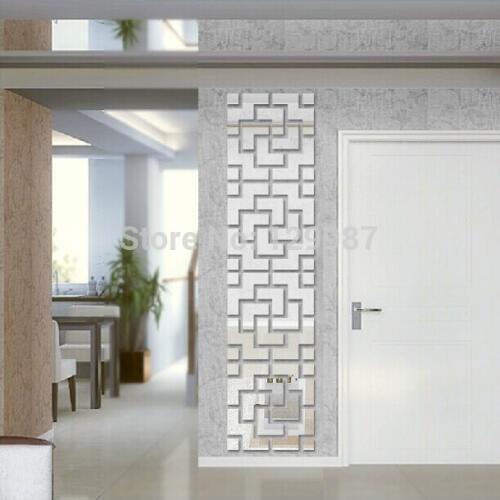 2014 Autumn New design acrylic crystal wall mirror sticker , 3D decorative wall sticker mirror 30x30cm one piece , 4pcs /lot