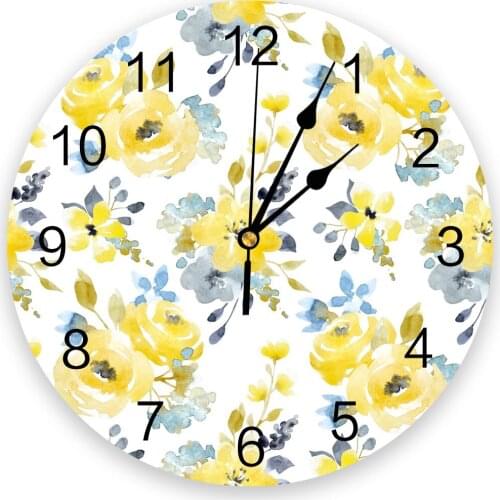 Plant Yellow Watercolor Flowers 3D Wall Clock Modern Design Living Room Decoration Kitchen Clock Art Wall Watch Home Decor