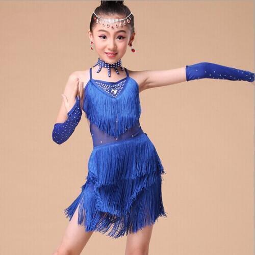 2016 New Arrive Child Girls Tassel Dress Ballroom Latin Salsa Dancewear Dance Costume