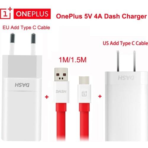 Original ONEPLUS 6 Dash charger 5V/4A EU/US Fast charging 1/1.5M Flat Type C Cable Wall Power Adapter For Oneplus 6 6t 5T 5 3T 3