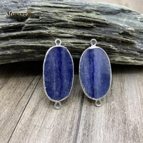 Oval Natural Blue Kyanite Stone Slice Connector Pendant Bead For DIY Jewelry Making Accessories MY210714